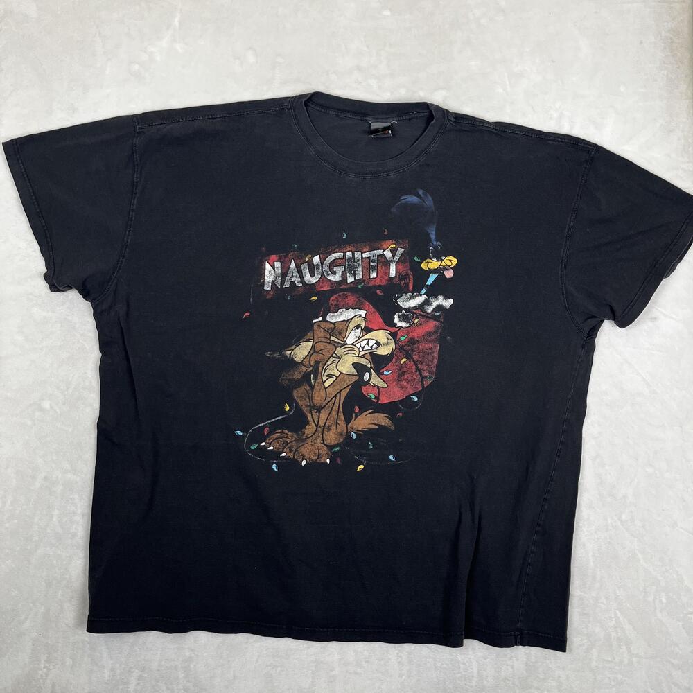Vintage Looney Tunes T-Shirt Mens Big 5X Black Naughty Christmas Wile E Coyote